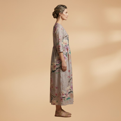Mia | Women’s floral pattern summer dress with V neck