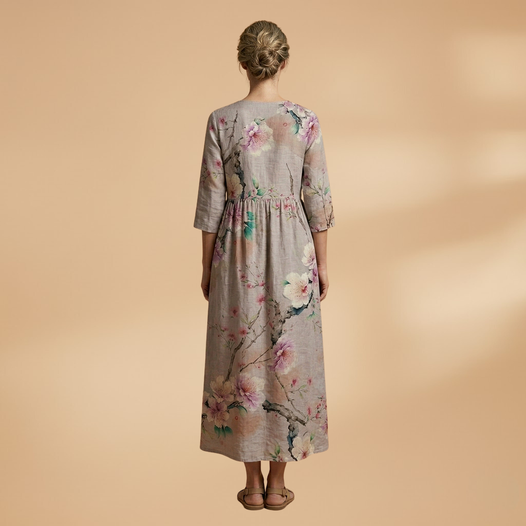 Mia | Women’s floral pattern summer dress with V neck