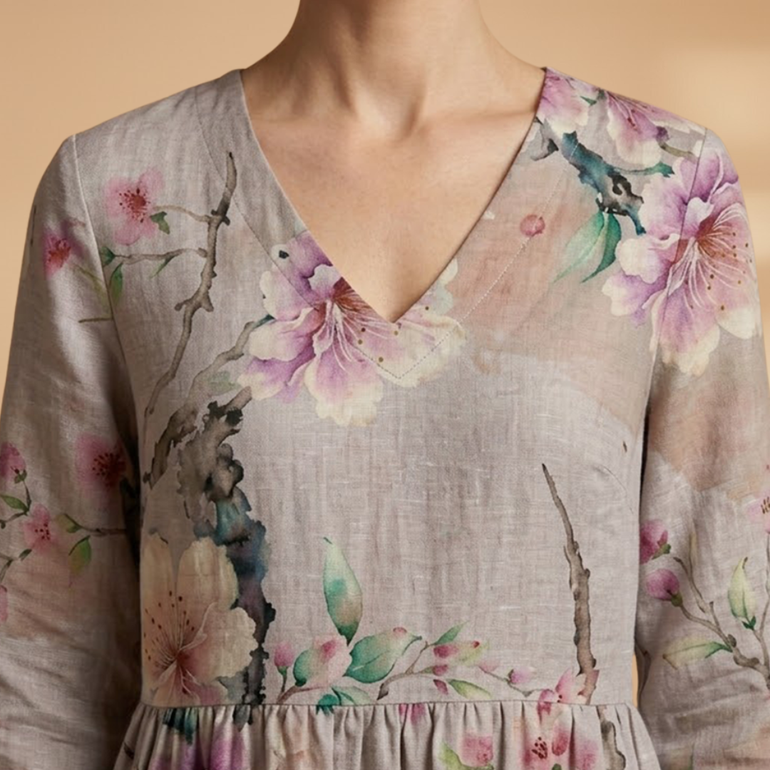 Mia | Women’s floral pattern summer dress with V neck