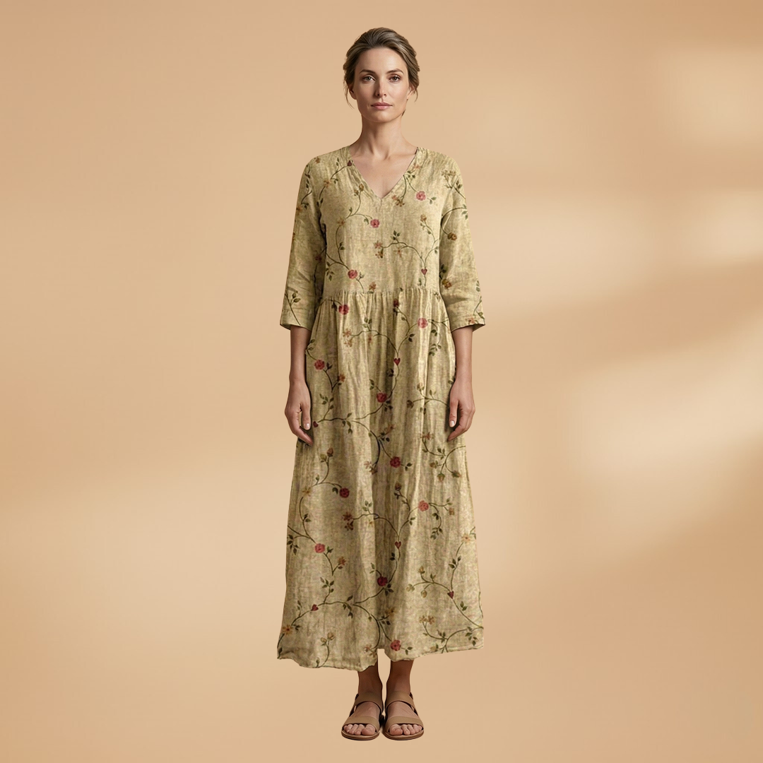 Mia | Women’s floral pattern summer dress with V neck