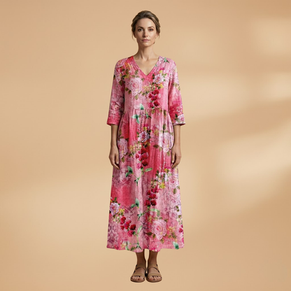 Mia | Women’s floral pattern summer dress with V neck
