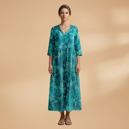 Mia | Women’s floral pattern summer dress with V neck