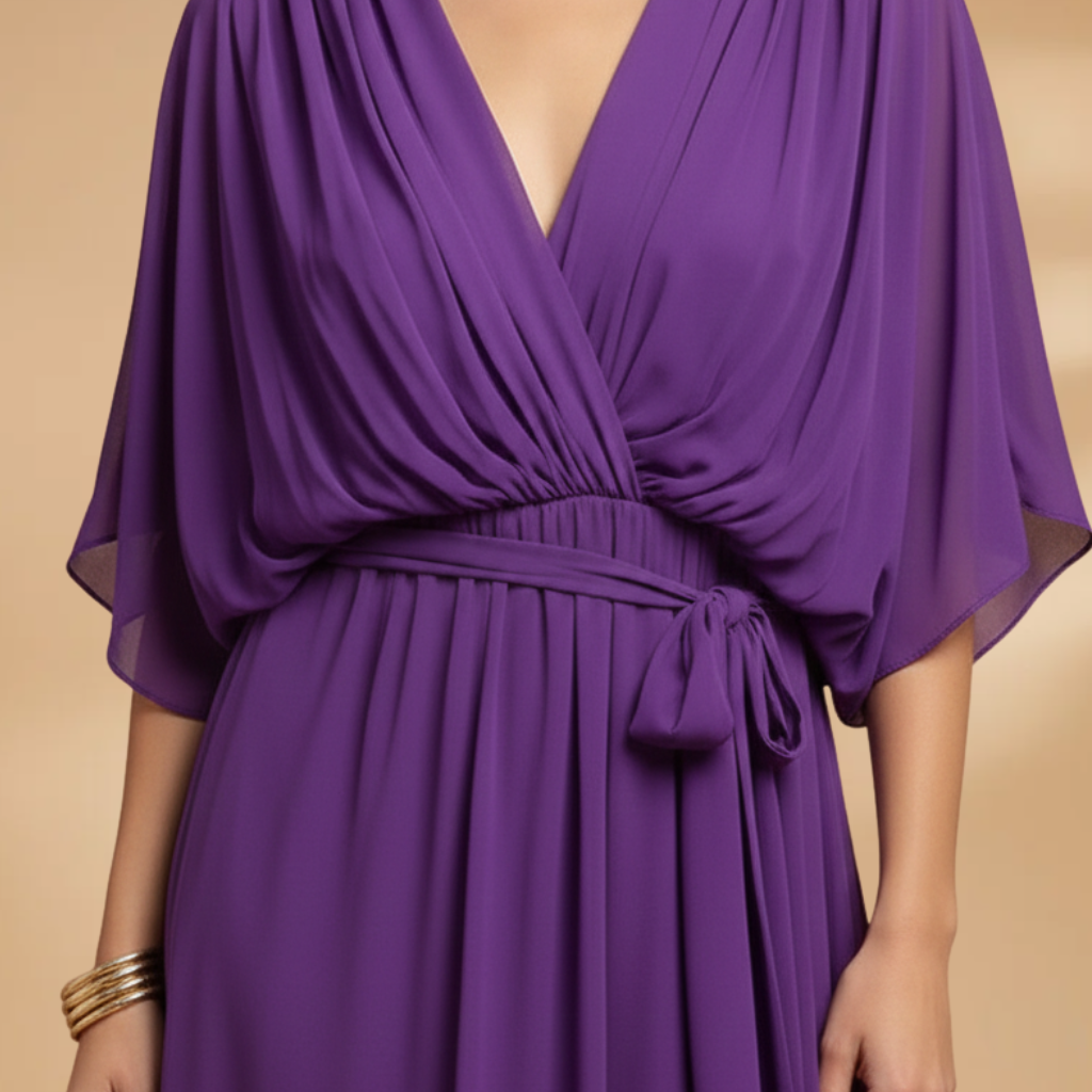 Isabella | Women’s V neck chiffon dress with flowing skirt