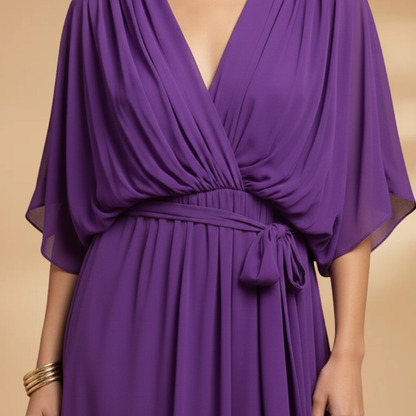 Isabella | Women’s V neck chiffon dress with flowing skirt
