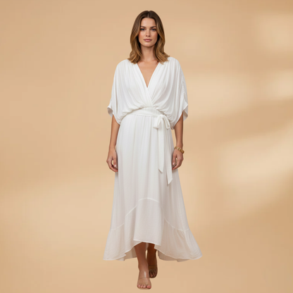 Isabella | Women’s V neck chiffon dress with flowing skirt