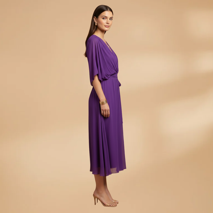 Isabella | Women’s V neck chiffon dress with flowing skirt