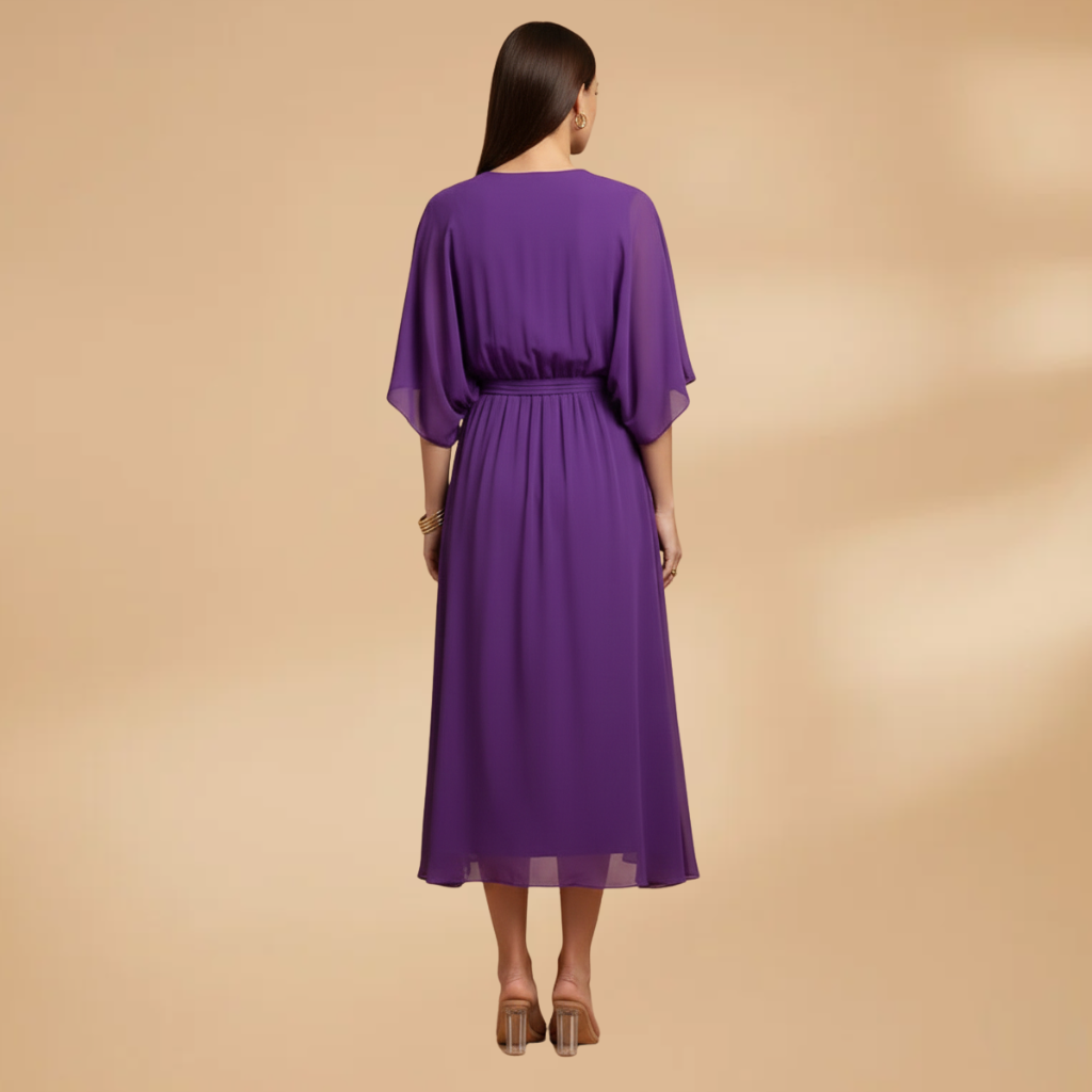 Isabella | Women’s V neck chiffon dress with flowing skirt