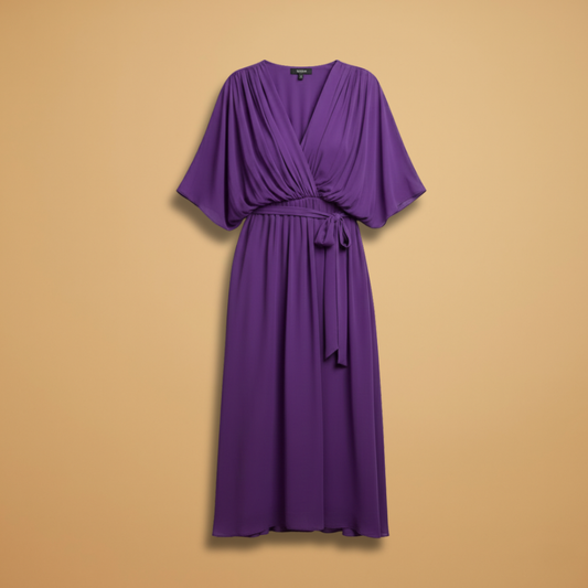 Isabella | Women’s V neck chiffon dress with flowing skirt