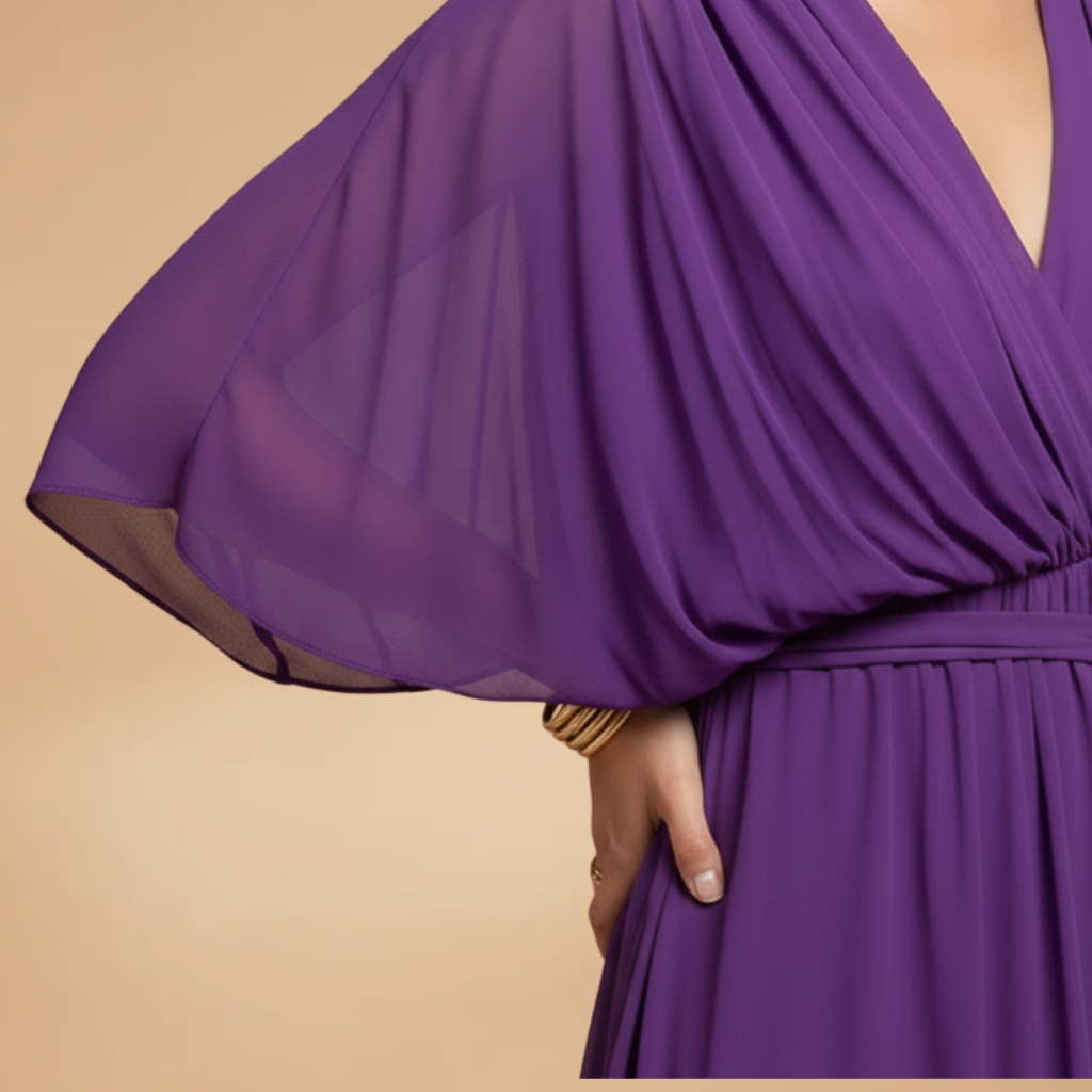 Isabella | Women’s V neck chiffon dress with flowing skirt
