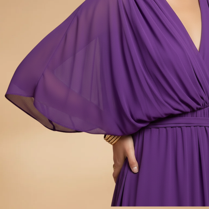 Isabella | Women’s V neck chiffon dress with flowing skirt
