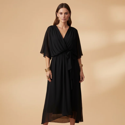 Isabella | Women’s V neck chiffon dress with flowing skirt