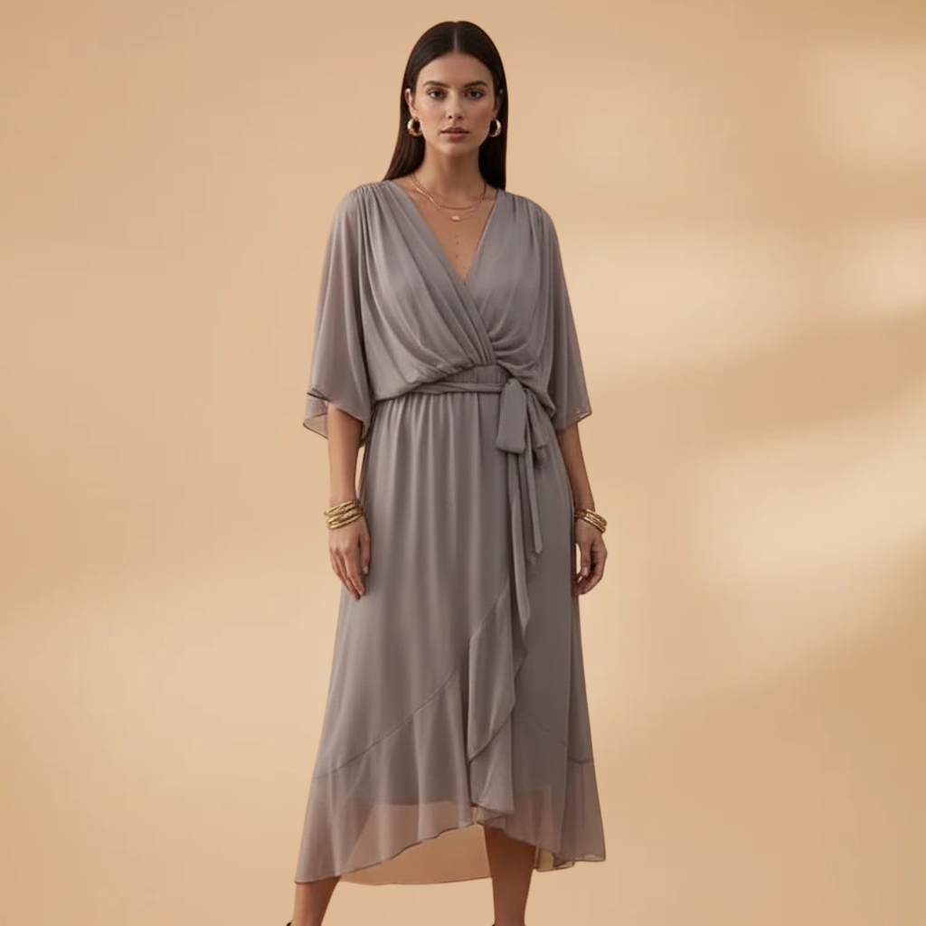 Isabella | Women’s V neck chiffon dress with flowing skirt