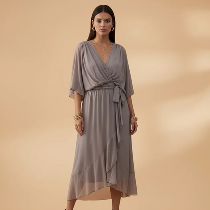 Isabella | Women’s V neck chiffon dress with flowing skirt