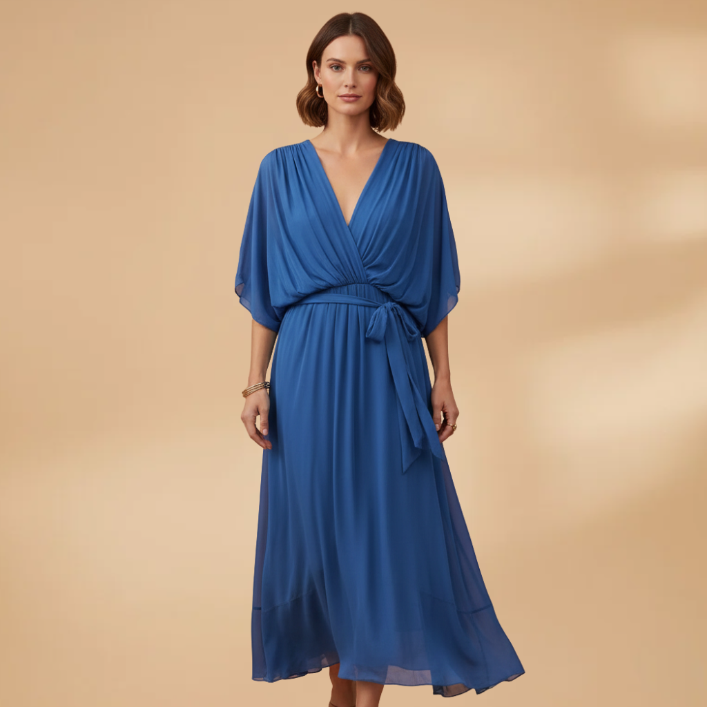Isabella | Women’s V neck chiffon dress with flowing skirt