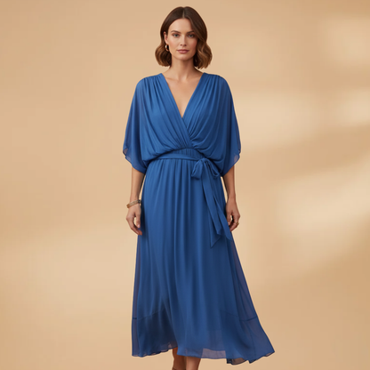 Isabella | Women’s V neck chiffon dress with flowing skirt