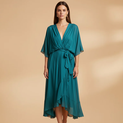 Isabella | Women’s V neck chiffon dress with flowing skirt