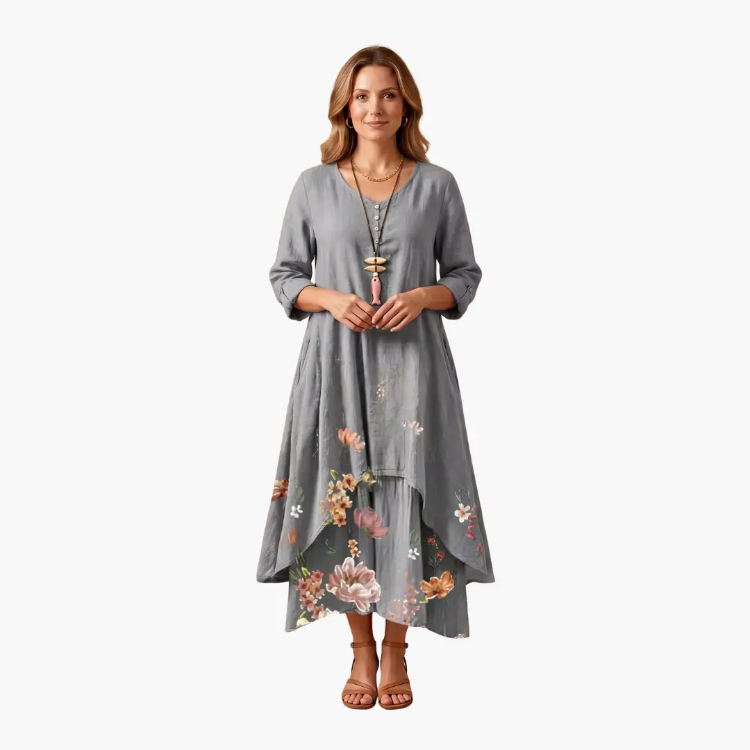 Eliza | Women's Long Sleeve Dress With Round Neckline And Pockets