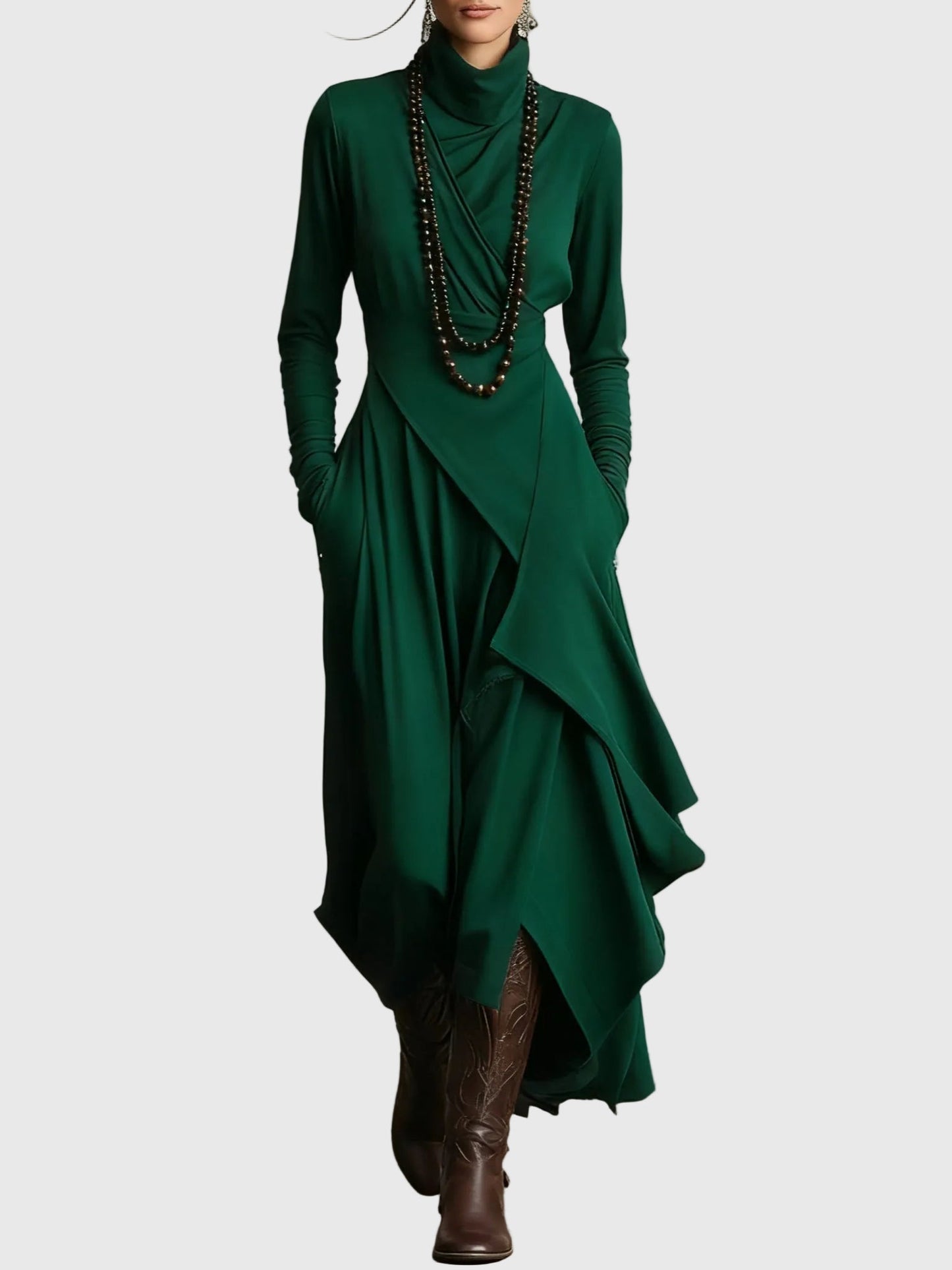 Hazel | Pleated maxi dress with elegant draped front