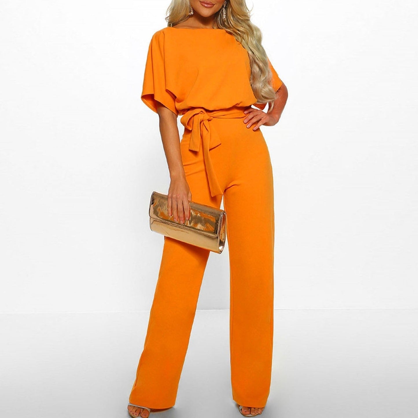Ella | Women's Wide Leg Belted Jumpsuit with Short Sleeves