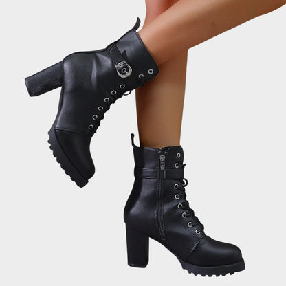 Debra | Women's Lace Up Block Heel Combat Ankle Boots