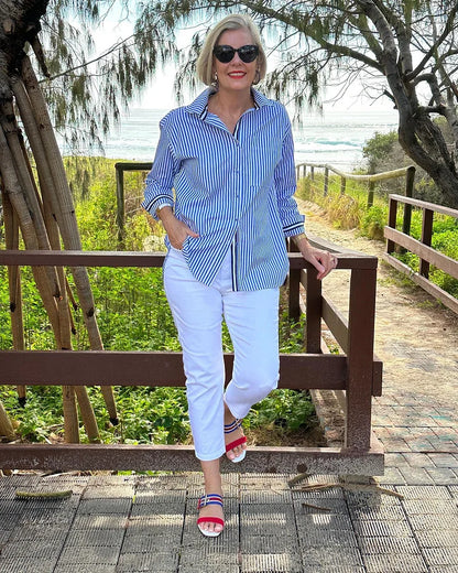 Elena | Women shirt with striped pattern and button front design