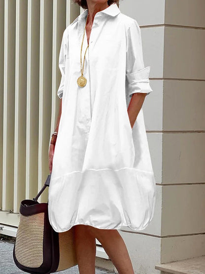 Hannah | Loose midi shirt dress with lapel collar and long sleeves