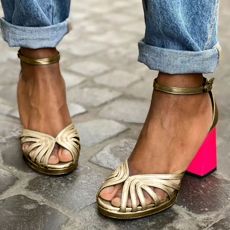 Yvette | Women’s chunky strappy heel sandals with ankle strap
