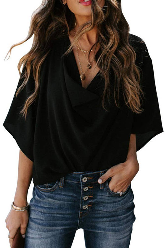 Vivienne | Women’s Draped Cowl Neck Blouse with Batwing Sleeves