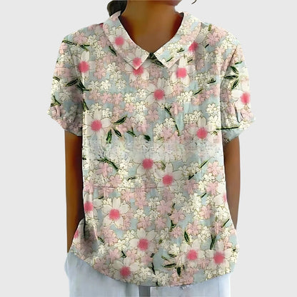 Ivy | Floral Blouse with Short Sleeve Button Front Design