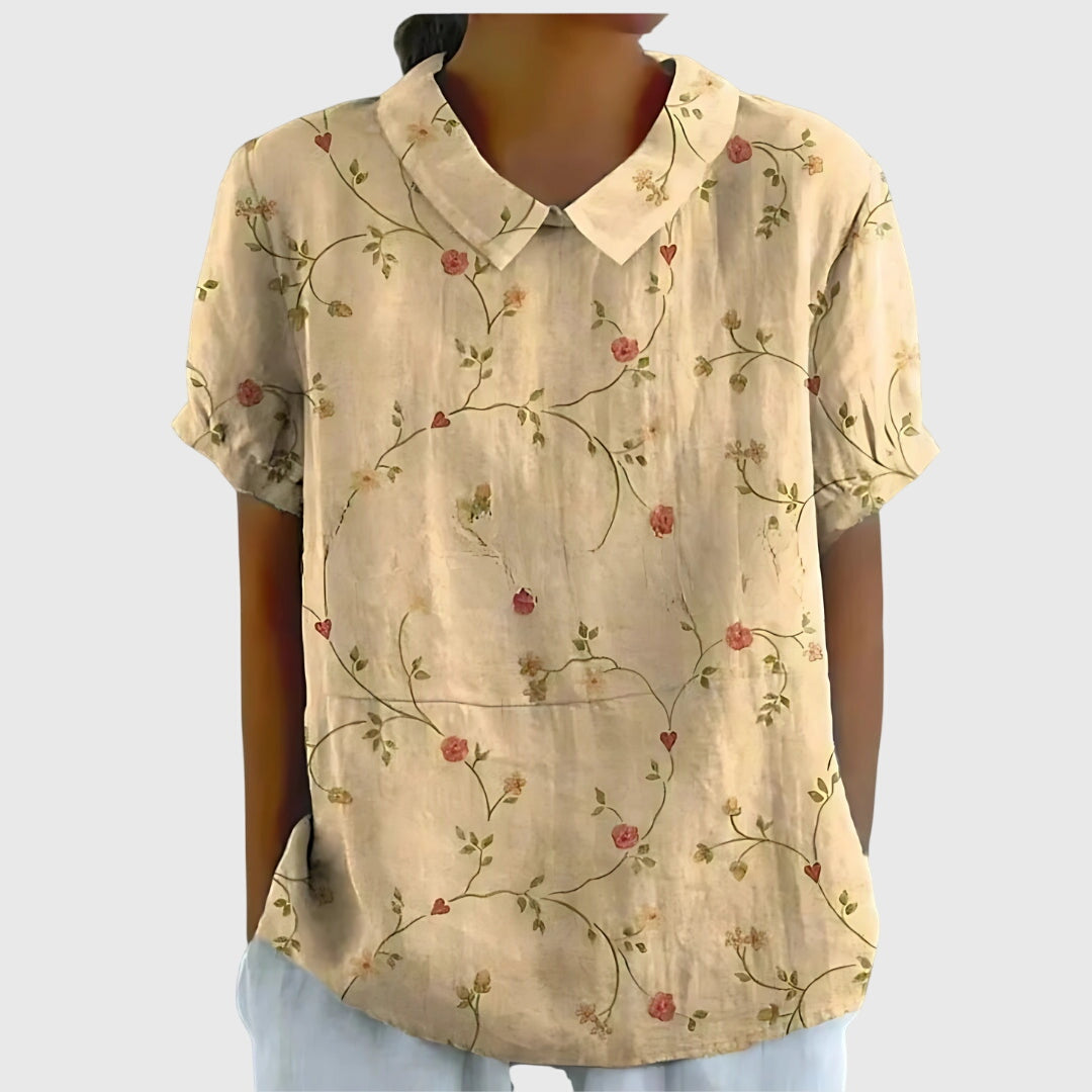 Ivy | Floral Blouse with Short Sleeve Button Front Design