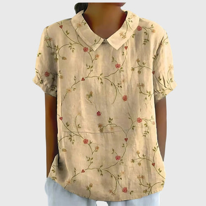 Ivy | Floral Blouse with Short Sleeve Button Front Design