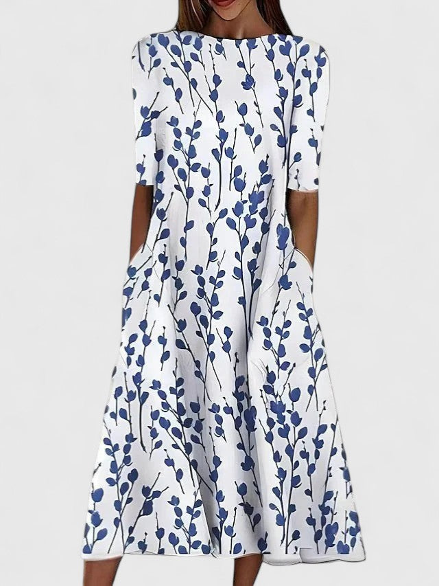 Karelia | Sophisticated floral midi dress with short sleeves