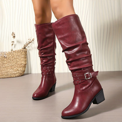 Emily | Women's Casual Knee High Boots with Buckle