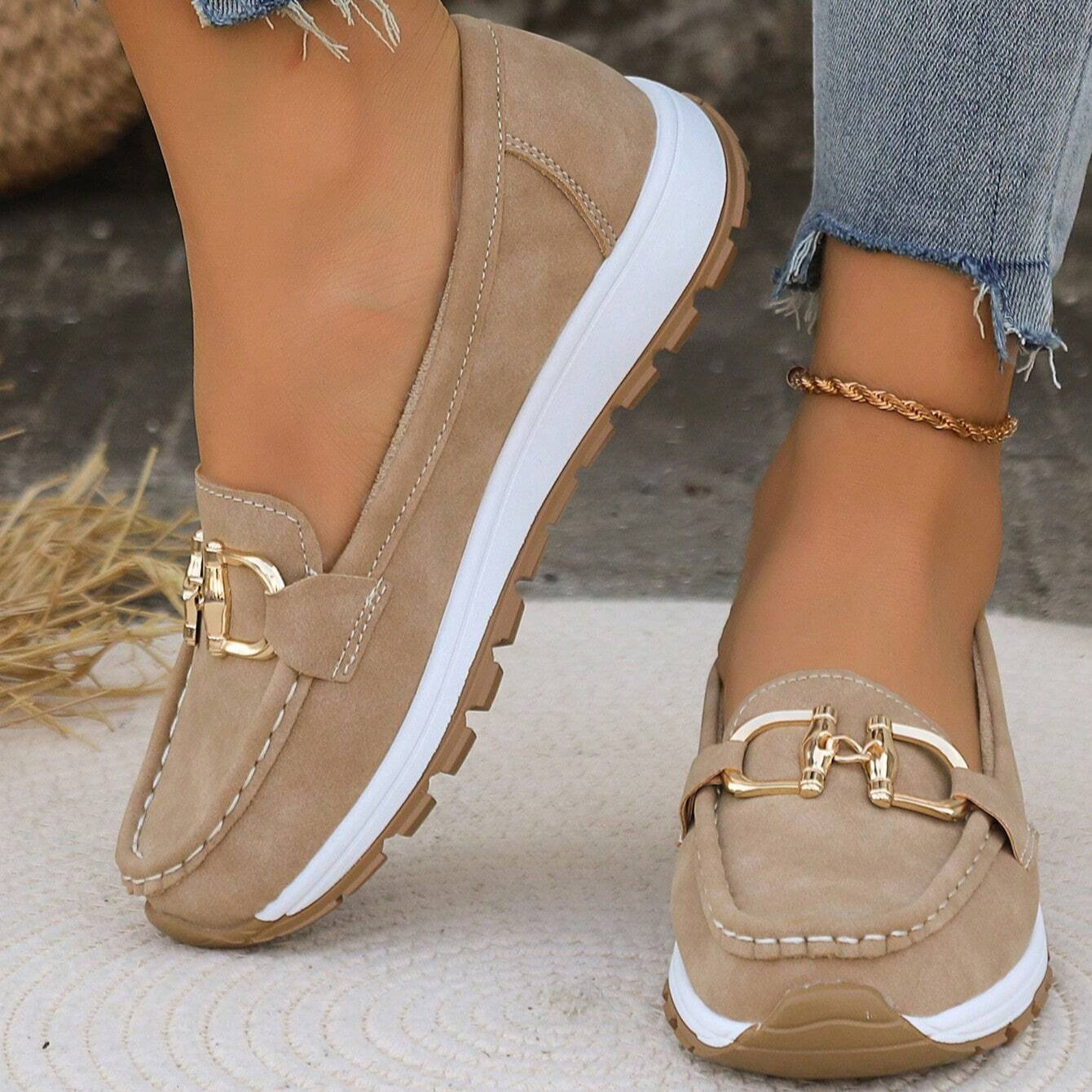 Tabitha | Women’s Comfort Loafers With Gold Buckle Accent