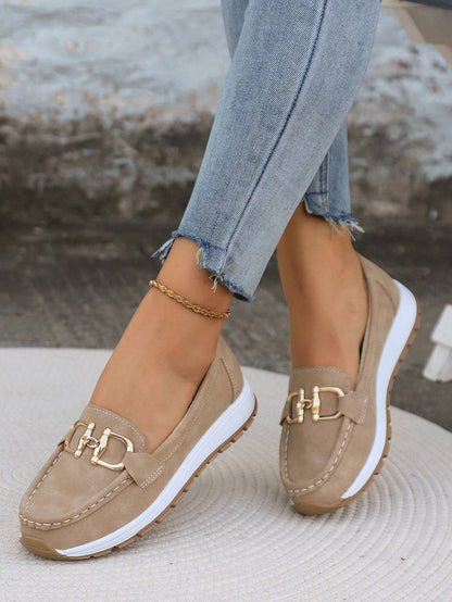 Tabitha | Women’s Comfort Loafers With Gold Buckle Accent