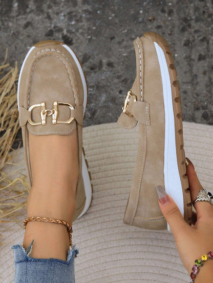 Tabitha | Women’s Comfort Loafers With Gold Buckle Accent