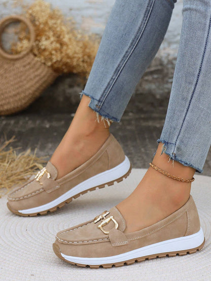 Tabitha | Women’s Comfort Loafers With Gold Buckle Accent