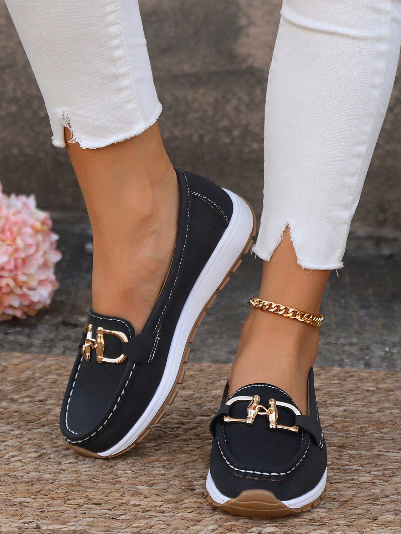 Tabitha | Women’s Comfort Loafers With Gold Buckle Accent