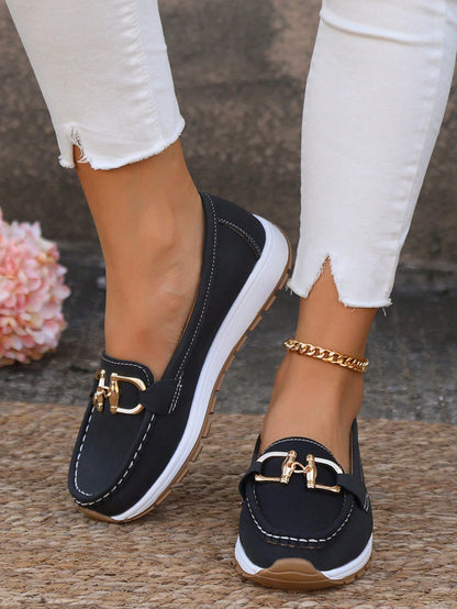 Tabitha | Women’s Comfort Loafers With Gold Buckle Accent