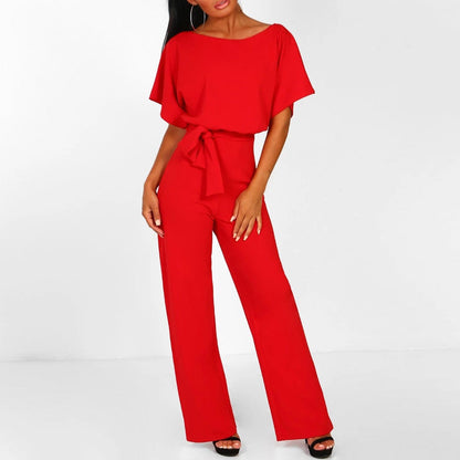 Ella | Women's Wide Leg Belted Jumpsuit with Short Sleeves