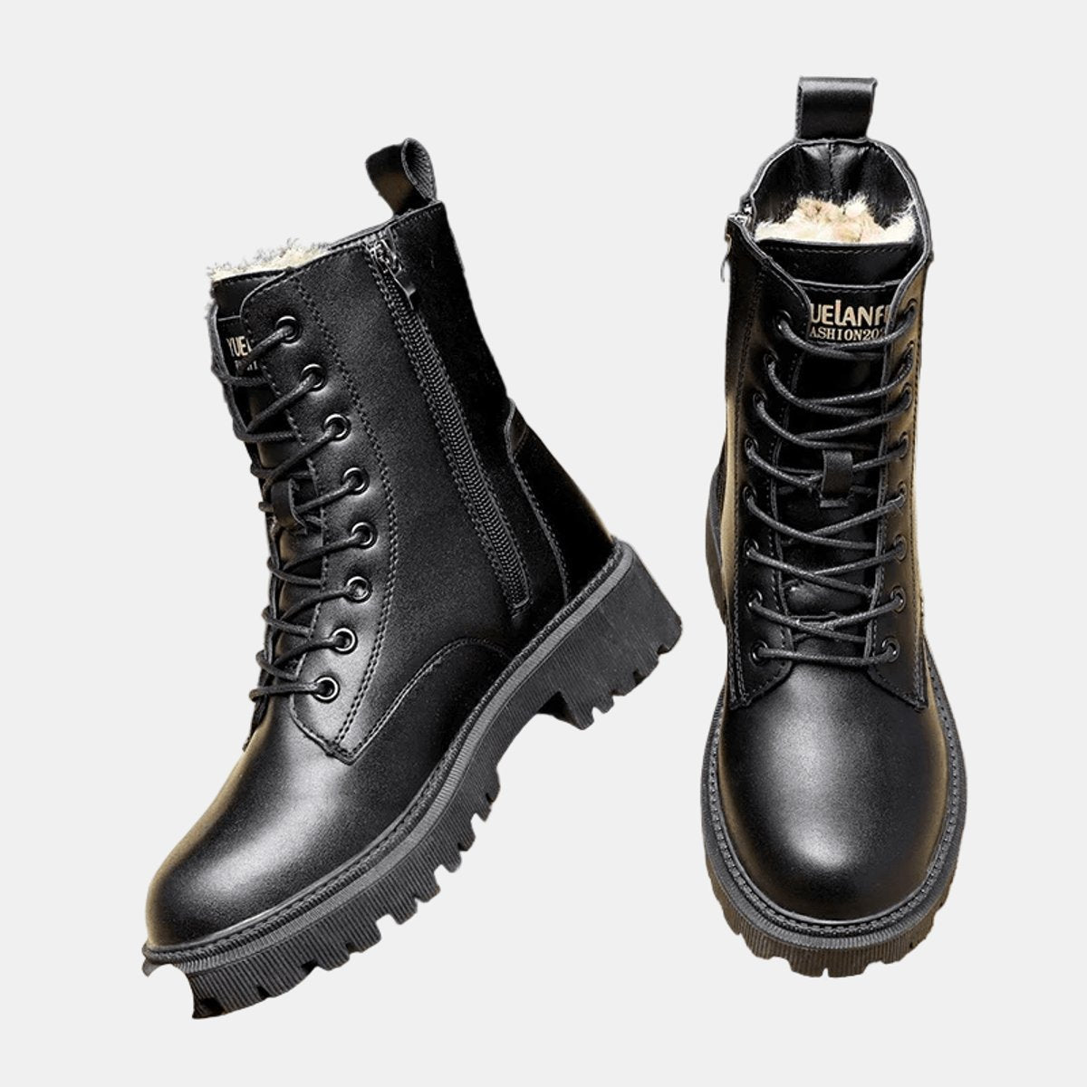 livia | Women's Fleece-Lined Combat Ankle Boots with Lace-Up Design