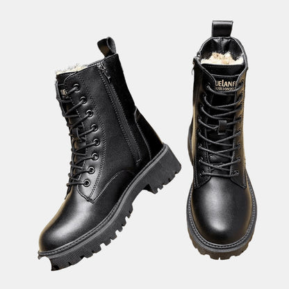 livia | Women's Fleece-Lined Combat Ankle Boots with Lace-Up Design