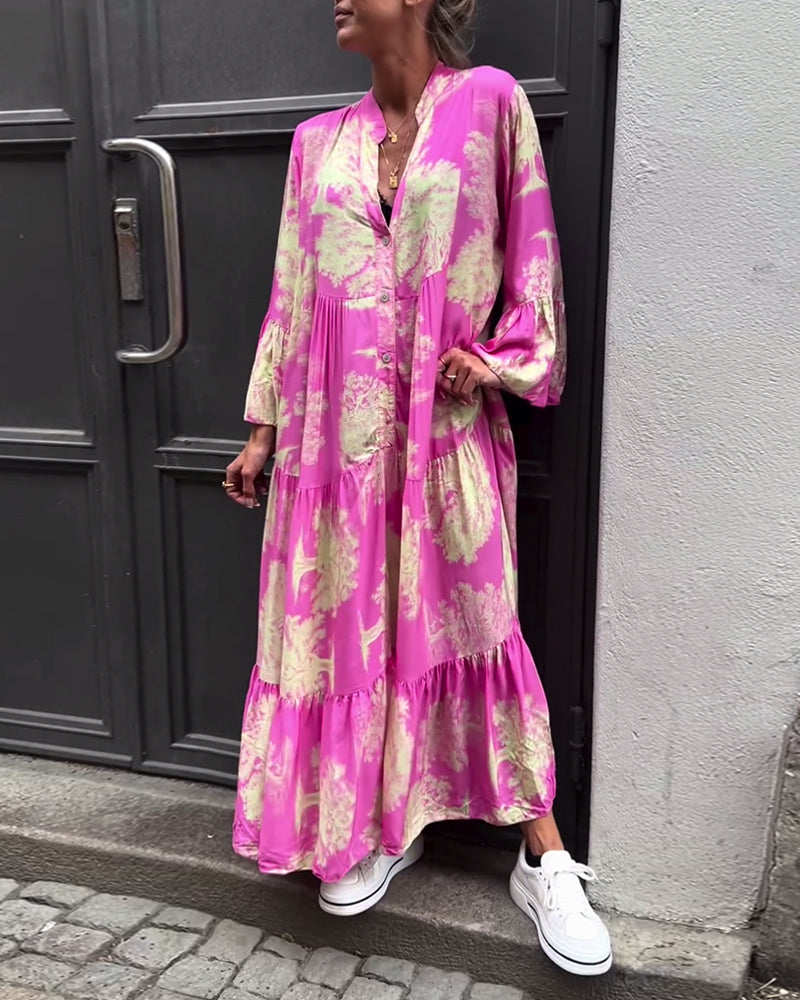 Octavia | Stylish printed maxi dress with ruffle sleeves