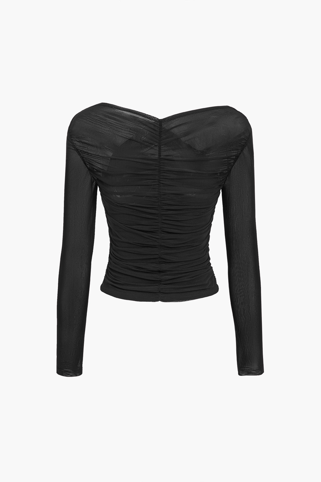 Selene | Women top with ruched detail and mesh long sleeves
