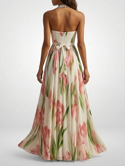 Scarlett | Women’s chiffon floral watercolor maxi dress with halter