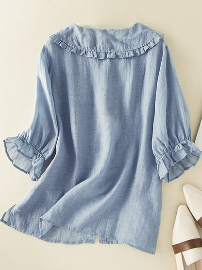 Elina | Women shirt with ruffle collar and button front design