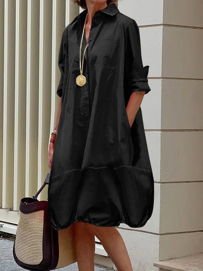 Hannah | Loose midi shirt dress with lapel collar and long sleeves