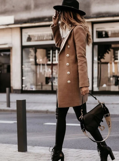 Ashley | Women's Double Breasted Long Coat with Slim Fit