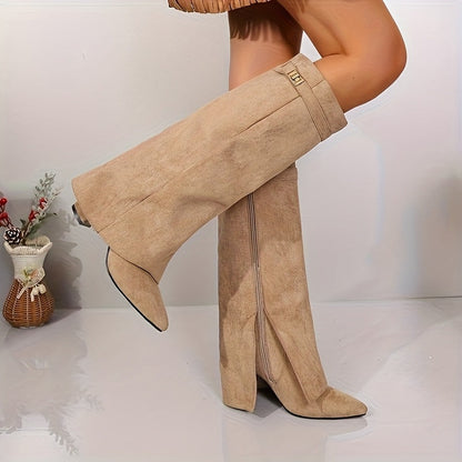 Michelle | Women's Knee High Suede-Look Block Heel Boots