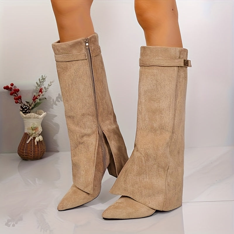 Michelle | Women's Knee High Suede-Look Block Heel Boots
